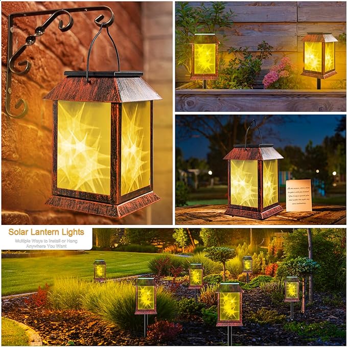 Solar Lanterns Outdoor Waterproof, Upgraded Flashing Mode Solar Lantern Outdoor Lights, 3D Starry Hanging Outdoor Lanterns Lights Stake Lights for Yard Garden Decor(1PCS)