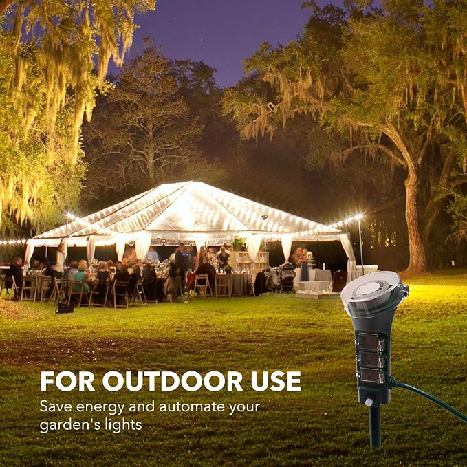 BN-LINK Outdoor Power Strip with Programmable Mechanical Timer and Yard Stake, 6 Grounded Outlets - 6 ft Cord, Weatherproof for Outdoor Lamps Lights Ponds Christmas Lights 1875W/15A ETL Listed
