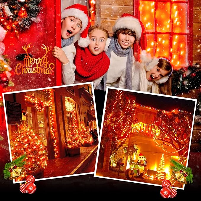 JMEXSUSS 500 LED Orange Christmas Lights Outdoor, 173ft Thanksgiving String Lights Plug in, Waterproof 8 Modes Orange String Lights for Party House Tree Fall Thanksgiving Decorations