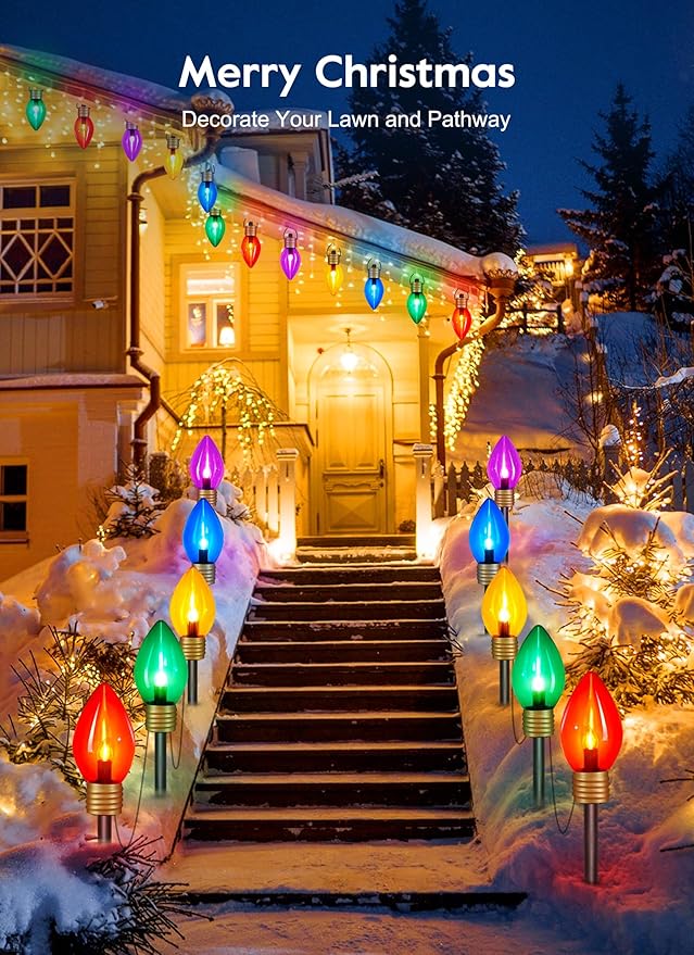 Hanging Christmas Decoration Outdoor - 8.5 FT 5 LED Jumbo Christmas Pathway Lights, Multicolor Christmas Walkway Lights, Waterproof Giant Christmas Lights Outdoor Decoration for Holiday Roof Yard Lawn