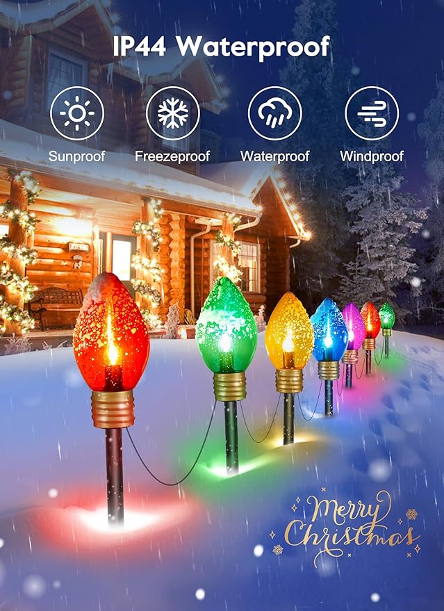 Hanging Christmas Decoration Outdoor - 8.5 FT 5 LED Jumbo Christmas Pathway Lights, Multicolor Christmas Walkway Lights, Waterproof Giant Christmas Lights Outdoor Decoration for Holiday Roof Yard Lawn