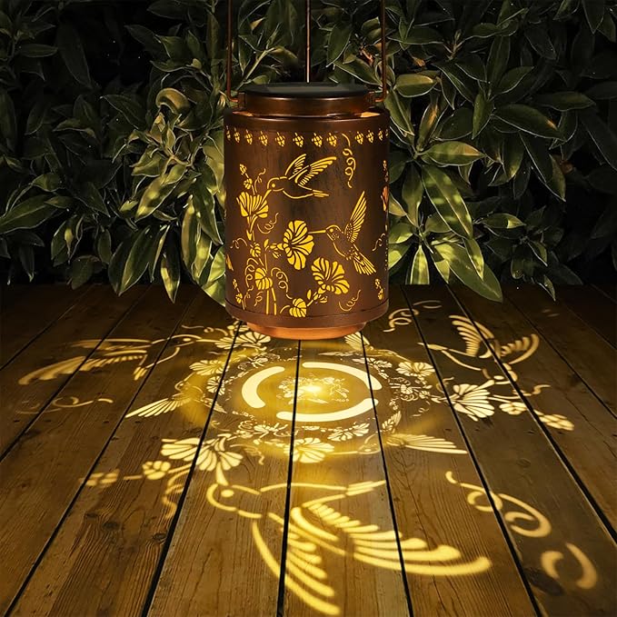Solar Lanterns Outdoor Waterproof Mushroom Butterfly Garden Decor Gifts for Women Mon Grandma Metal Hanging Solar Lights Decoration for Outside LED Lanterns for Yard Patio Lawn Pathway(Hummingbirds)