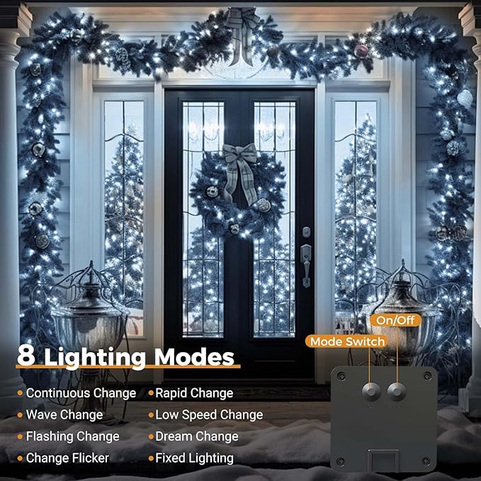 btfarm 4 Pack Solar String Lights Outdoor, Extra Long 480LED 156Ft Solar Christmas Lights Outside Waterproof, 8 Modes Solar Powered Tree Twinkle Light for Garden Yard Patio Party Decoration,Cool White