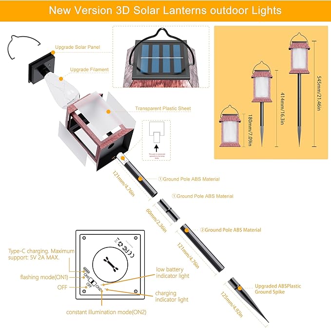 Solar Lanterns Outdoor Waterproof Upgraded Flashing Mode Solar Lantern Outdoor Lights Vintage Medieval Decor 3D Starry Hanging Outdoor Lanterns Lights Stake Lights for Yard Garden Decor(2PCS)