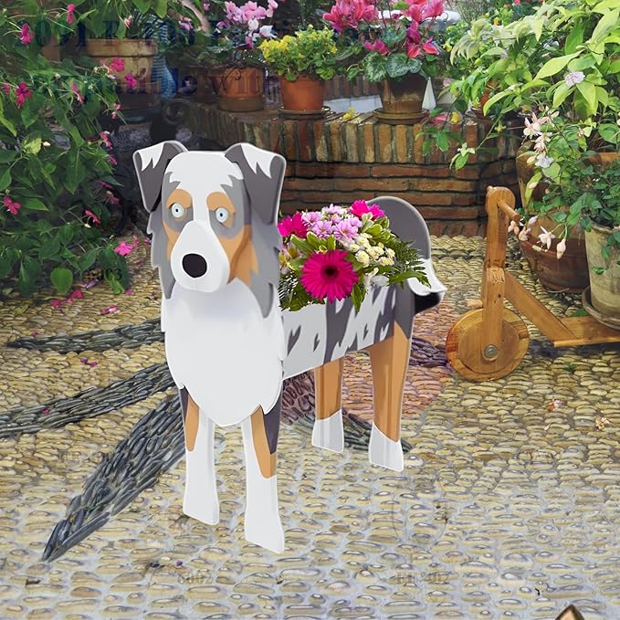 Australian Shepherd Dog Planter Plant Pots,Cute Garden Dog Flower Planter,Dog Planters Birthday Gifts for Women,Office,Indoor/Outdoor Decor(9.45 * 5.51 * 13.82in)