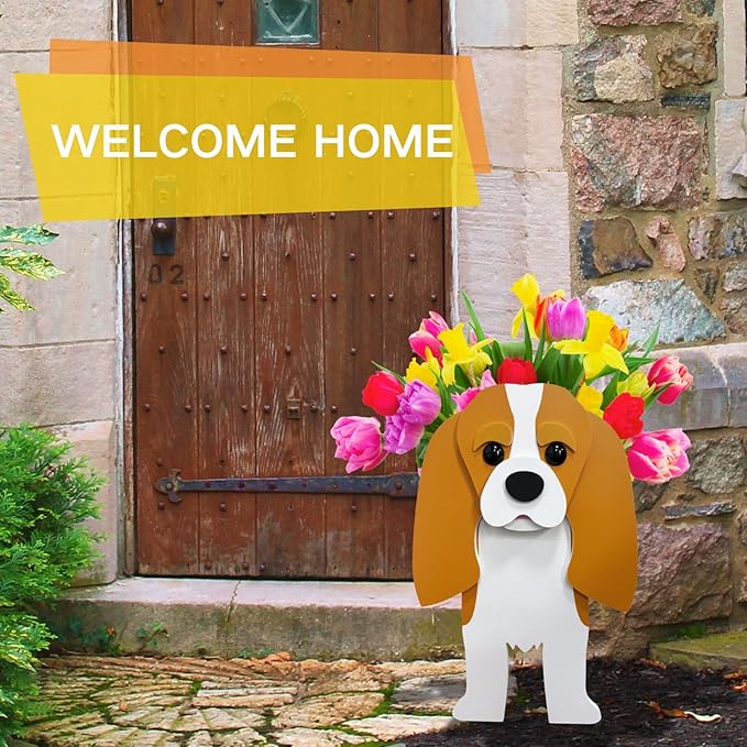 Brown King Cavalier Dog Planter Plant Pots,Cute Garden Dog Flower Planter,Dog Planters Birthday Gifts for Women,Office,Indoor/Outdoor Decor(9.45 * 8.66 * 13.39in)
