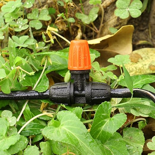 Upgraded 1/4" Drip Irrigation Fittings:60 Pieces Set-15 Couplings 15 Tees 5 Crosses 10 Elbows 10 End Plugs 5 Micro Dripper, Leak Free Barbed Locked Connectors for 1/4 Inch Irrigation Tubing