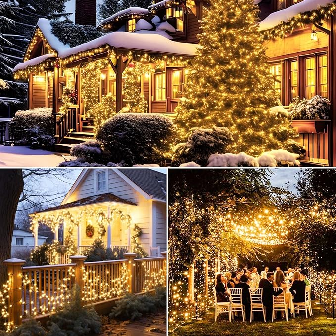 btfarm 2 Pack Solar String Lights Outdoor, 240LED 78Ft Solar Christmas Lights Outside Waterproof, 8 Modes Solar Powered Tree Twinkle Light for Garden Yard Patio Party Decoration,Warm White