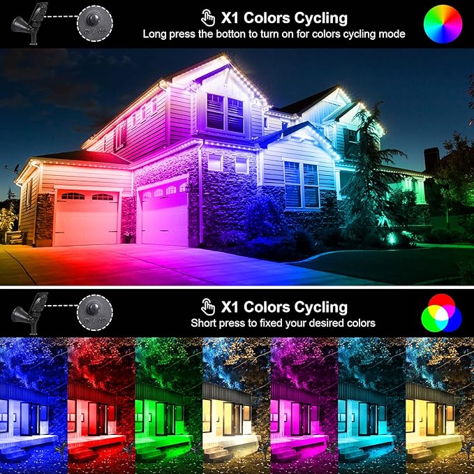 T-SUNUS Solar Landscape Spotlights Color Changing 4 Pack IP55 Waterproof Outdoor Christmas & Halloween RGB Pond Lights for Flag Yard Pathway Pool Patio Auto On/Off Adjustable Colorful Garden Lighting