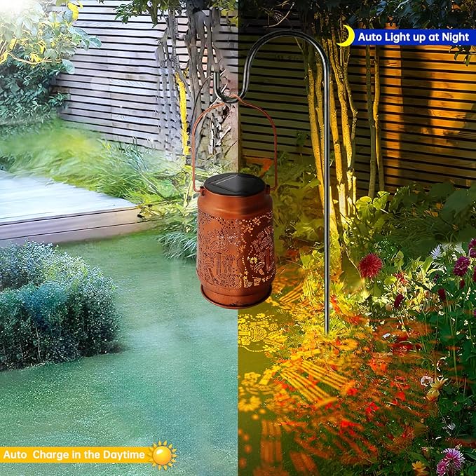 Solar Lanterns Outdoor Waterproof - Metal Hanging Solar Lights for Patio Yard Garden Decor, Christmas Birthday Gifts for Women Mom Men (1 Pack, Mushroom Shape)