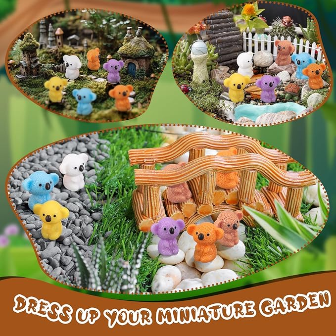 90 Pcs Resin Koala Miniatures Mini Animals Figures Cute Koala Figurine Fairy Decor Animal Ornament for Garden Landscape Home Accessories Craft Cake Decoration DIY