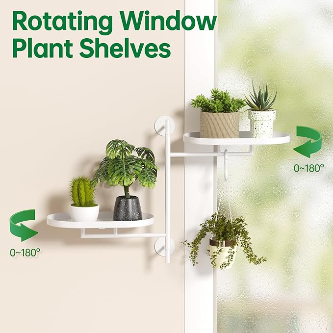 Rotating Window Plant Shelves for Multiple Plants Indoors,2-tier Metal Corner White Plant Stand Holder Floating Plant Shelf for Wall,Windows Sill Gifts for Plant Lovers to Enhance Home Decor