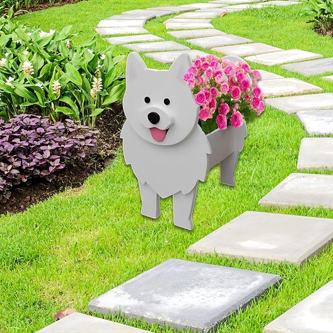 Samoan Dog Planter Plant Pots,Cute Garden Dog Flower Planter,Dog Planters Birthday Gifts for Women,Office,Indoor/Outdoor Decor(9.45 * 6.77 * 13.46in)