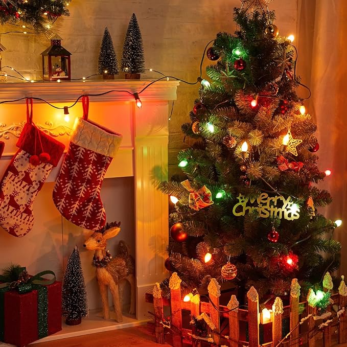 Multicolor C7 LED Christmas String Lights, 25FT C7 Vintage Christmas Lights, Commercial Connectable Christmas Tree Lights for Xmas Holiday Roofline Garden Wedding Decor