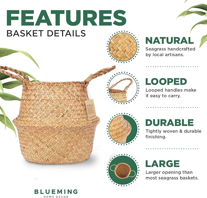 Tree Basket β Wicker Seagrass Planter for Tall Indoor Fake Olive House Plants, Decorative Rattan Baskets for 7-8 Inch Small Plant Pots (Original, Medium)