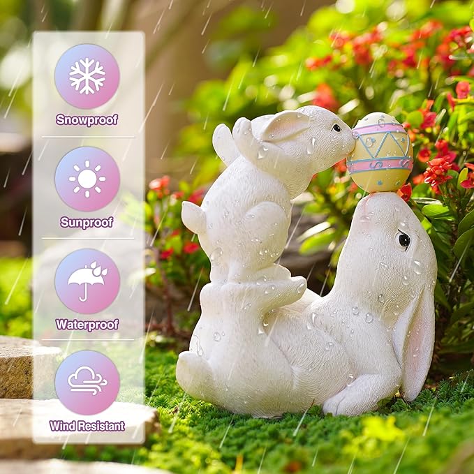 Easter Bunny Decor Solar Garden Outdoor Statues with Easter Egg LED Lights โ Garden Rabbit Statue Outdoor Yard decorations for Patio,Lawn,Ornaments โ Unique Easter Gifts for Birthday,Women,Mom