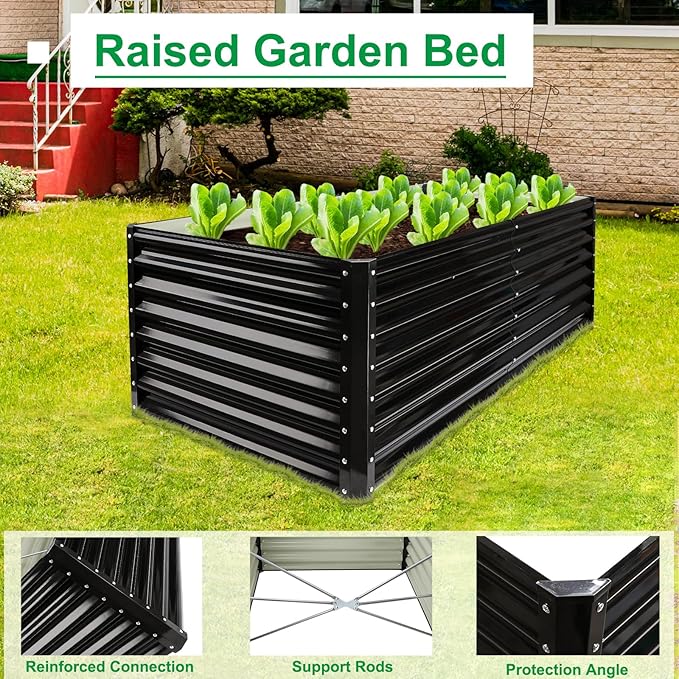 JERIA 6×3×2ft Galvanized Raised,Outdoor Metal Raised Garden Bed, Rectangular Deep Root Planter Box for Vegetables, Flowers, Herbs