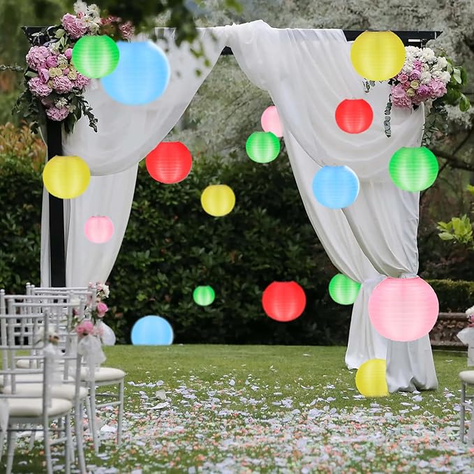 KNONEW 10 Pack Multicolor Outdoor Silk Lanterns Decorative, 10inch Waterprooof Outside Indoor Chinese Hanging Round Lanterns for Weddings, Birthdays, Parties Decoration (Mixed Color)