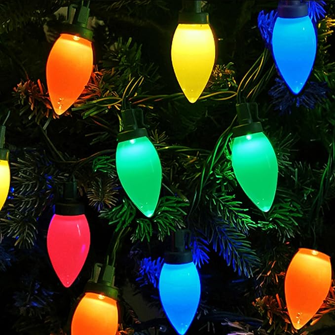 C9 Christmas Lights Outdoor 50 LED Multicolor Strawberry 34.5ft Waterproof Xmas String Light for Garden Yard Home Party Holiday Christmas Tree Indoor Decoration(Multicolor)