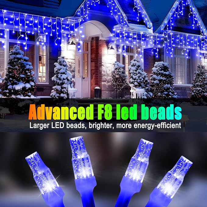49FT 450LED F8 Upgraded Christmas Lights Decorations - 8 Modes Waterproof Outdoor Fairy String Lights With Memory and Timer - Plug-in for Holiday, Party, Wedding, Home, Roof