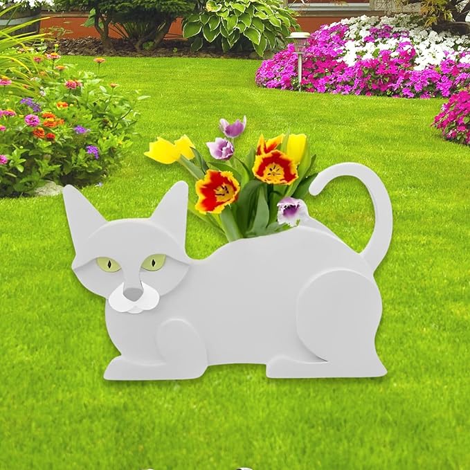 White Cat Planter Plant Pots,Cute Garden Cat Flower Planter,Cat Planters Birthday Gifts for Women,Office,Indoor/Outdoor Decor(12.5 * 5.6 * 7.8in)