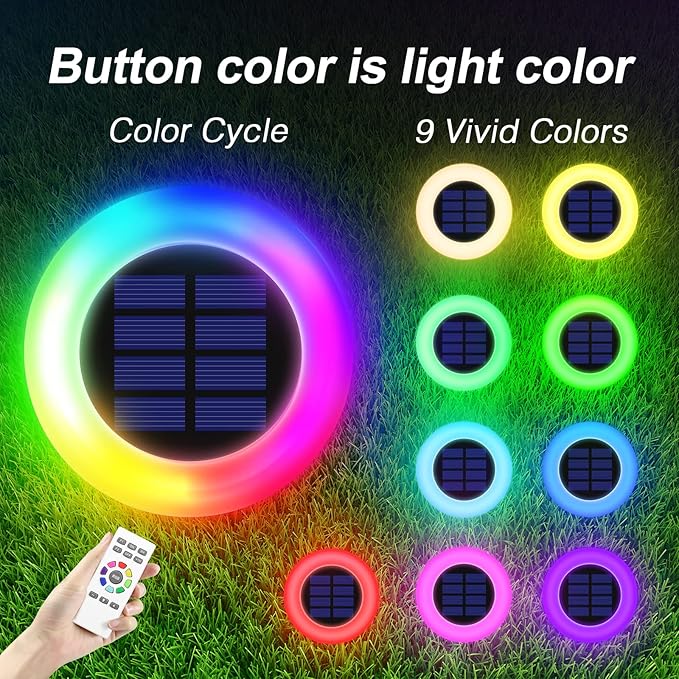 Colorful Solar Colorful Solar Lights Outdoor, Color Changing Solar Lights with Remote, Colorize Pathway Lights Solar Garden Lights for Landscape Walkway Patio Yard Pool