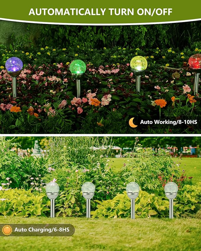 3 Pack Color Changing Outdoor Solar Landscape Lights - Waterproof Cracked Glass Ball LED Pathway Lights for Patio Garden Pathway Decoration