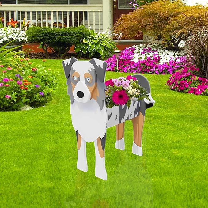 Australian Shepherd Dog Planter Plant Pots,Cute Garden Dog Flower Planter,Large Dog Planters Birthday Gifts for Women,Office,Indoor/Outdoor Decor(9.84 * 7.13 * 17in)
