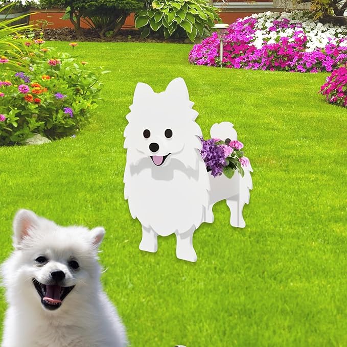 White Pomeranian Dog Planter Plant Pots,Cute Garden Dog Flower Planter,Dog Planters Birthday Gifts for Women,Office,Indoor/Outdoor Decor(9.45 * 6.65 * 12.13in)