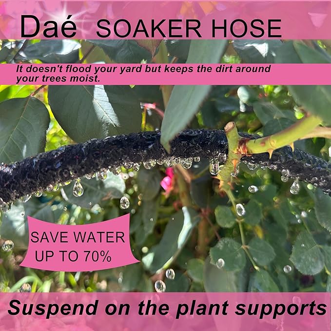 Rubber Soaker Hose, 1/2 inch, 100ft Garden Hose for Irrigation,Water-Saving up to 70%, Brass Connector Leak-Proof, Heavy-duty Hose, Watering for Trees,Lawns, Vegetables and Flowers.