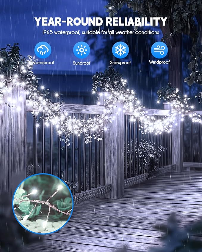 Brightown Solar String Lights for Outside, 19.6Ft 240 LED Solar Fairy Lights for Outdoor Waterproof with 8 Modes for Patio Party Garden Yard Home, Pure White