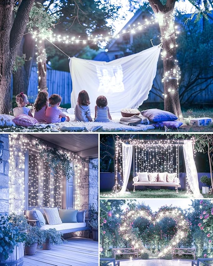 Brightown Solar String Lights for Outside, 2 Packs Total 39.2Ft 480 LED Solar Fairy Lights for Outdoor Waterproof, Firecracker Twinkle Lights with 8 Modes for Patio Party Garden Yard Home, Pure White
