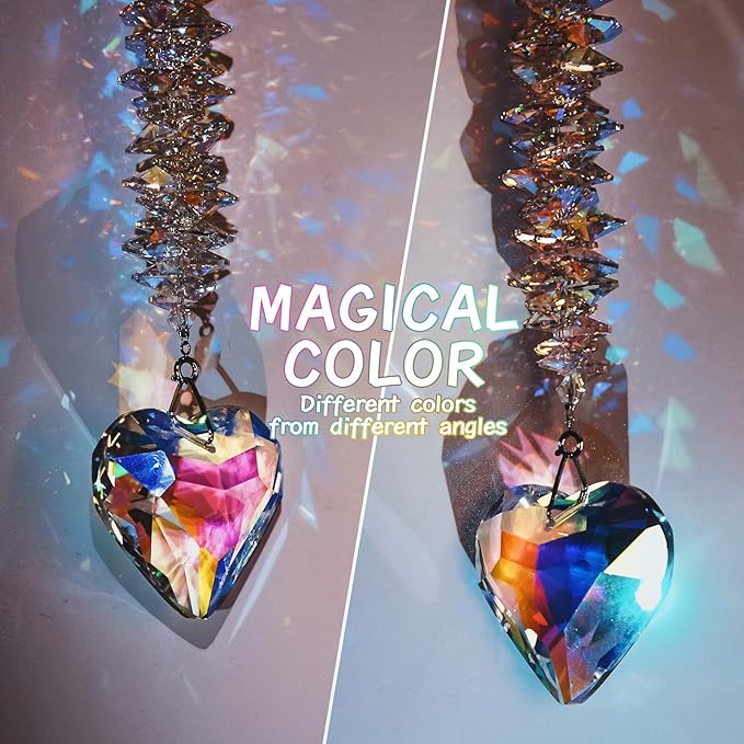 45mm AB Color Heart Crystal Suncatcher, Handmade Rainbow Maker Prism, Outdoor Indoor Hanging Window Decorations,Gifts for Women Mom and Children