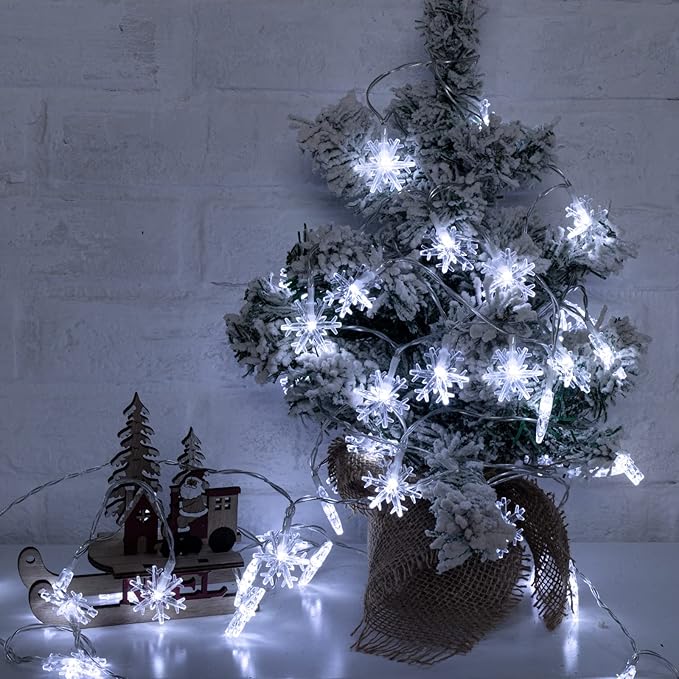 Brightown Solar Christmas Snowflake String Lights 2-Pack 100 LED 66FT Outdoor Waterproof Fairy Lights with 8 Lighting Modes for Wedding, Party, Tree, Room, Garden, Patio, Yard, Home(Pure White)
