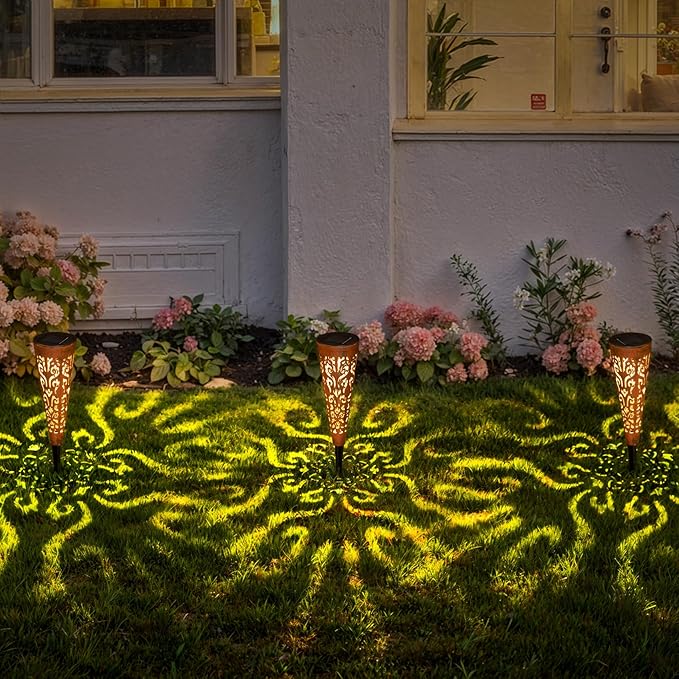 Go2garden 6Pcs Garden Solar Lights Outdoor Stakes Decorative Lighting for Yard, Pathway, Patio Decor Lawn Ornament (Red Copper)