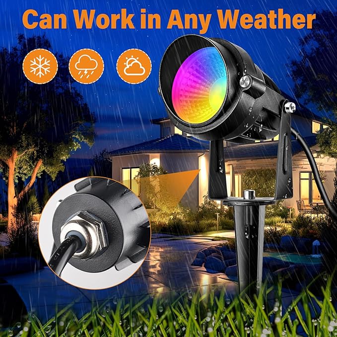 RGBW Landscape Light Outdoor,10W Color Changing Low Voltage Landscape Lighting with Remote Control,12V-24V Waterproof Outdoor Spot Lights with Connectors for Yard House Garden Tree(4 Pack)