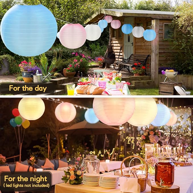 KNONEW 10 Pack Multicolor Outdoor Silk Lanterns Decorative, 10inch Waterprooof Outside Indoor Chinese Hanging Round Lanterns for Weddings, Birthdays, Parties Decoration (Mixed Color)