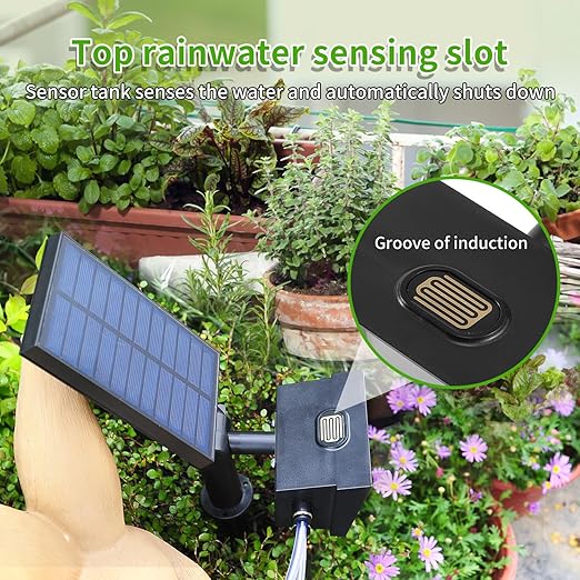 Solar Drip Irrigation System, Automatic Irrigation System for Outdoor Gardening,2200mA Battery and rain Sensing Function,for courtyards, Balconies, Gardens, 10 Potted Plants