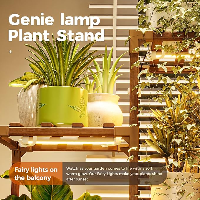 Bamworld Corner Plant Stand with Grow Lights Tall Plant Shelf Indoor Outdoor for Multiple Plants Wood Plant Table 7 Pots Flower Stands for Living Room Plant Rack
