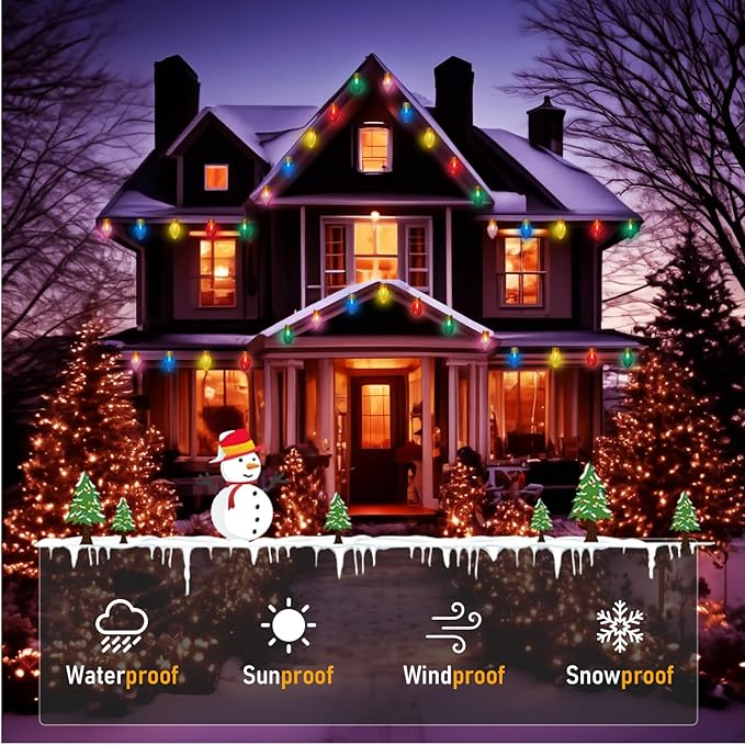 Jumbo Xmas String Lights, 16FT Large Multicolored Bulbs Christmas Hanging Lights with 10 LED Giant Multicolor Bulbs, C7 Big Bulb Vintage Christmas Decorations for Holiday Home Tree Roof Yard Garden