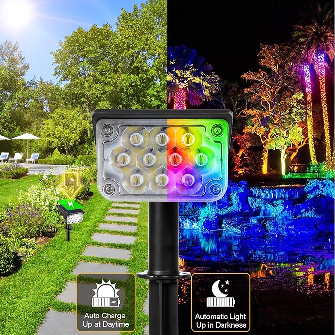 T-SUNUS Christmas Solar Spot Lights Color Outdoor, Solar Powered Halloween Landscape Spotlights IP65 Waterproof 2-in-1 Landscaping Wall Light for Flag Yard Garden Driveway Porch Walkway Pool Patio