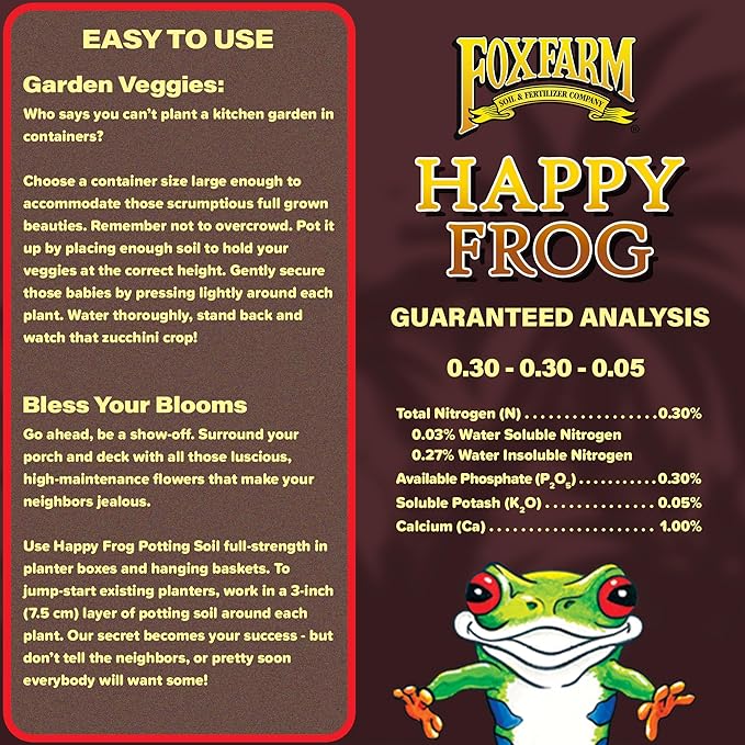 FoxFarm Happy Frog Potting Soil, 2cu ft (Pack of 2) - for Indoor/Outdoor Container Plants, Improves Root Efficiency, pH Adjusted for Optimal Nutrient Uptake - Contains Mycorrhizae and Humic Acids