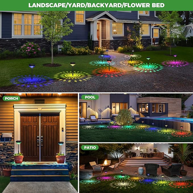 pearlstar Bright Solar Pathway Lights 8 Pack,Color Changing+Warm White LED Path Lights Outdoor,Solar Garden Light Outdoor Waterproof for Walkway Yard Backyard Lawn Landscape Decorative