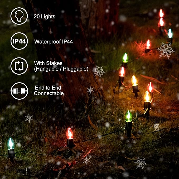 Christmas Pathway Lights Outdoor - 24.2ft Multicolor Walkway With Stakes, C9 Driveway for Outside Yard Garden, Extendable Xmas Holiday Decorations, 20 Lights