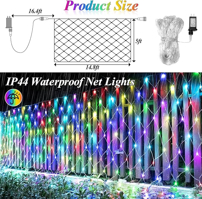 LitHome Color Changing 240 LED Christmas Net Lights,14.8ft x 5ft Mesh Fairy String Lights with Remote, Connectable Plug in Waterproof RGB Mesh Lights for Outdoor,Xmas Tree,Garden,Bushes Decorations