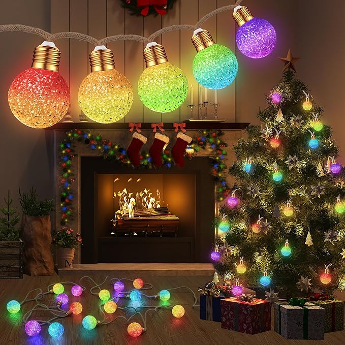 Toodour Christmas String Lights, 26Ft 16 LED Color Changing Globe String Lights, Vintage Rope Hemp Xmas Tree Lights for Home, Bedroom, Fence, Holiday, Indoor Outdoor Christmas Decorations