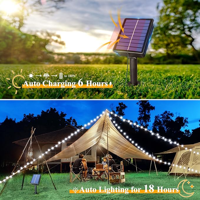 Ollny Solar Outdoor Lights, 2 Pack Total 132FT 400LED Solar Fairy Lights, IP67 Waterproof 8 Modes String Lights for Tree Yard Garden Patio Party, Cool White