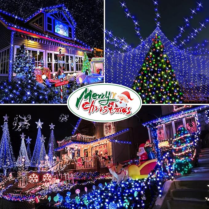 Hezbjiti 2 Pack 1000 LED 403 FT Christmas String Lights Outdoor, 8 Lighting Modes IP44 Waterproof Fairy Lights with Timer and Dimmable Function for Party Tree Decorations (Blue, Clear Wire)