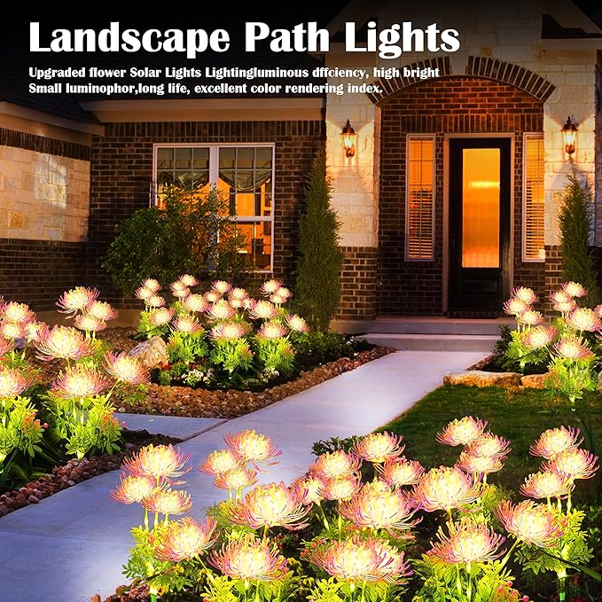 SunKite Solar Garden Lights, Solar Flowers Lights with Glowing Flowers & Stems, Outdoor Stake Decorative Lighting Waterproof for Garden,Yard Patio Pathway Decor,Gift for Mother(4 Pack)