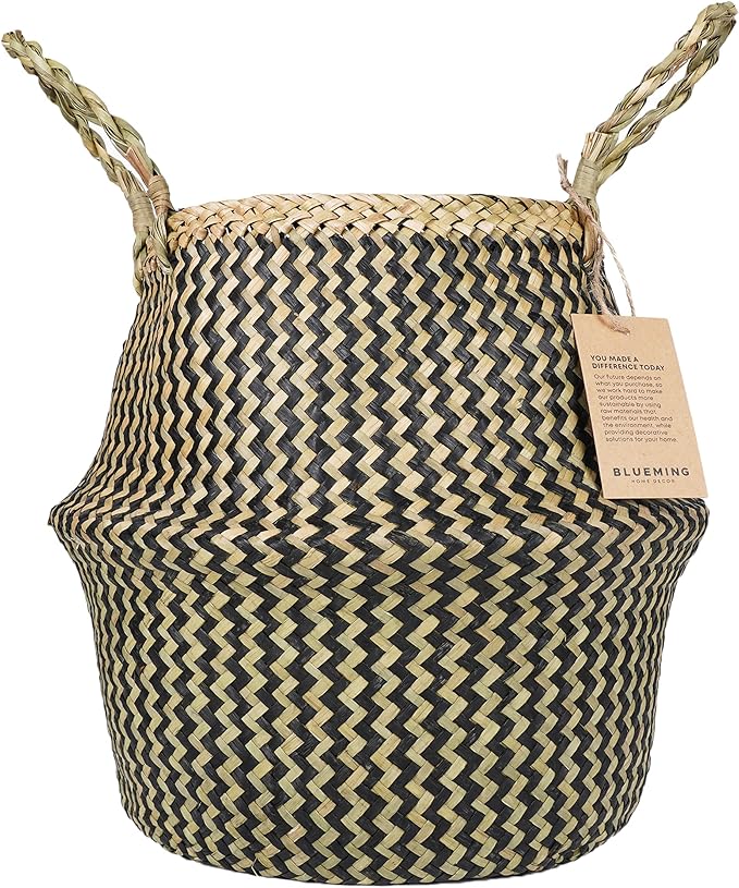 Plant Baskets β Large Seagrass Pot for Tall Indoor Faux Olive Tree, Woven Wicker Rattan Planter for Boho Basket 9-10 Inch (Black, Large)